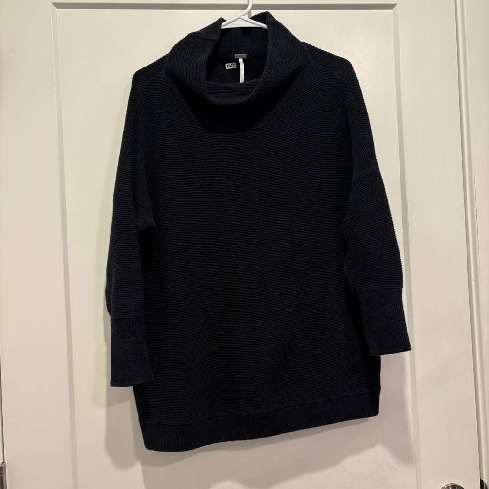 Free People Ottoman Slouchy Tunic Sweater Black Ribbed Mock Neck Mockneck XS